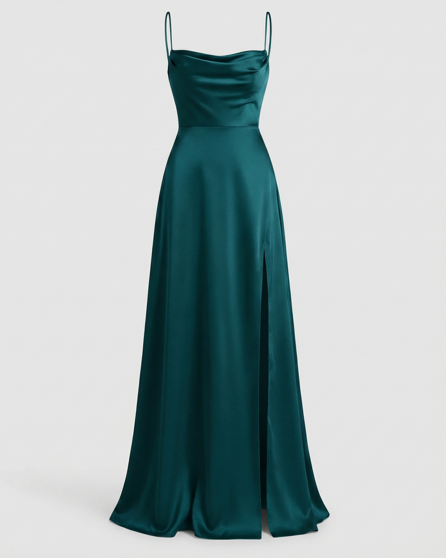 Women's long cocktail dress - elegant draped with thin straps - wedding