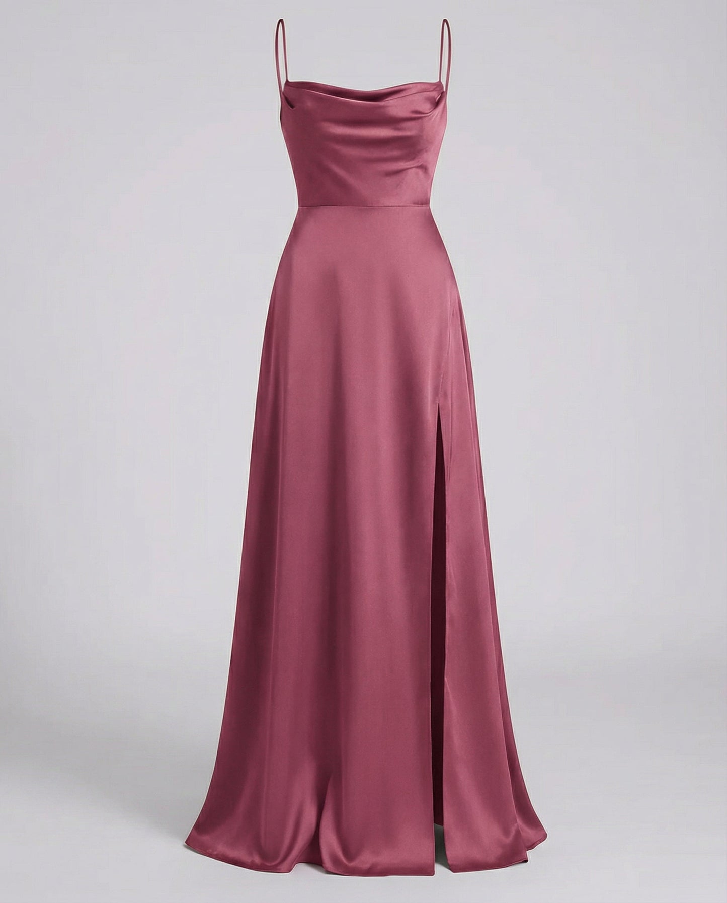 Women's long cocktail dress - elegant draped with thin straps - wedding