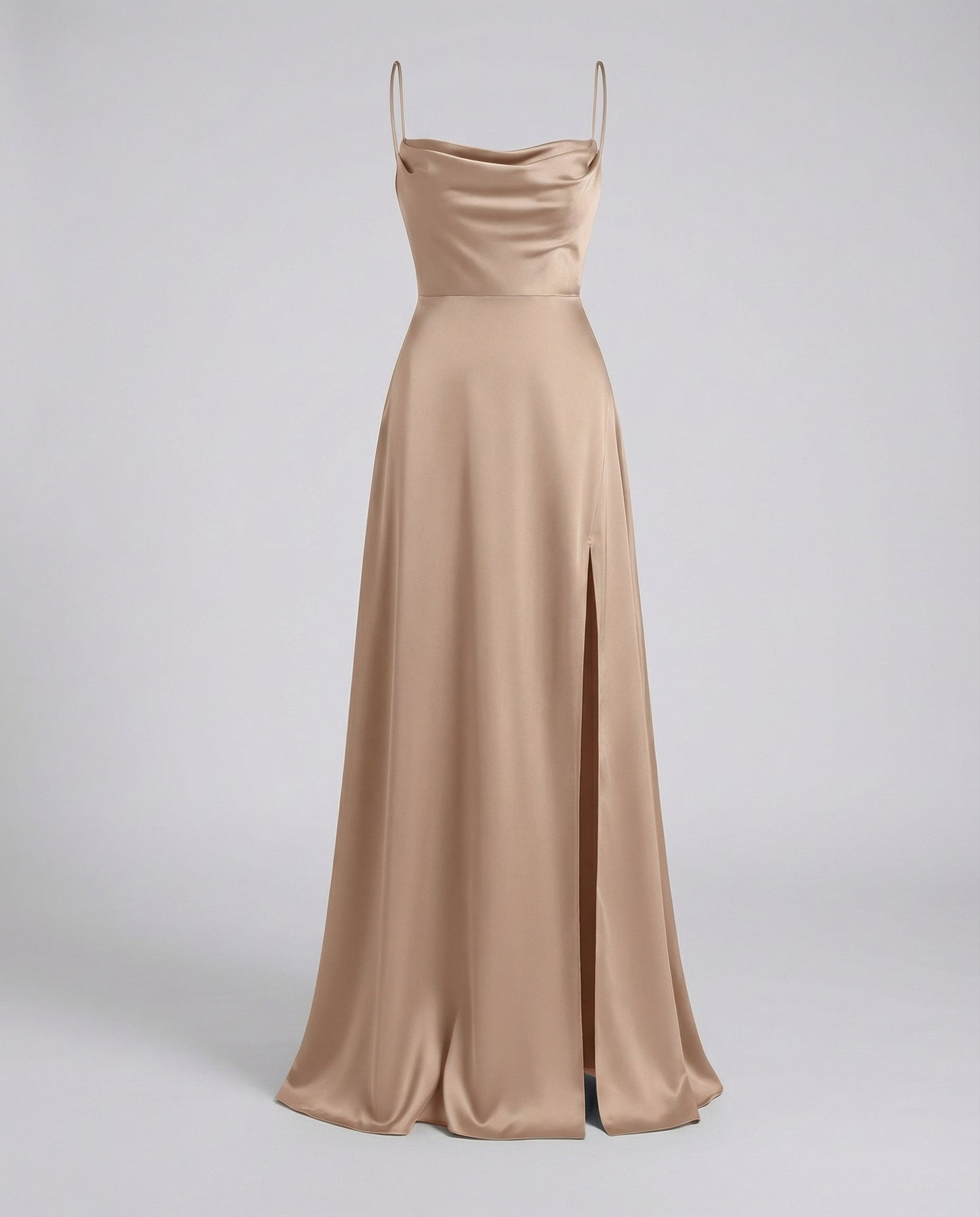 Women's long cocktail dress - elegant draped with thin straps - wedding