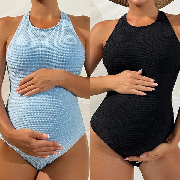 One-piece maternity swimsuit with halter neck