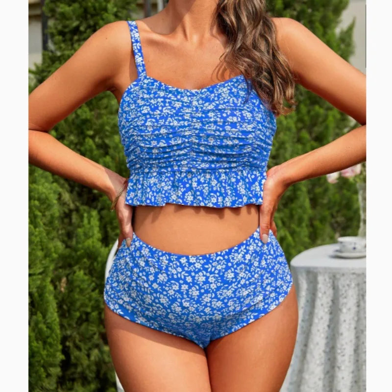 Two-piece maternity bikini swimsuit with ruffles