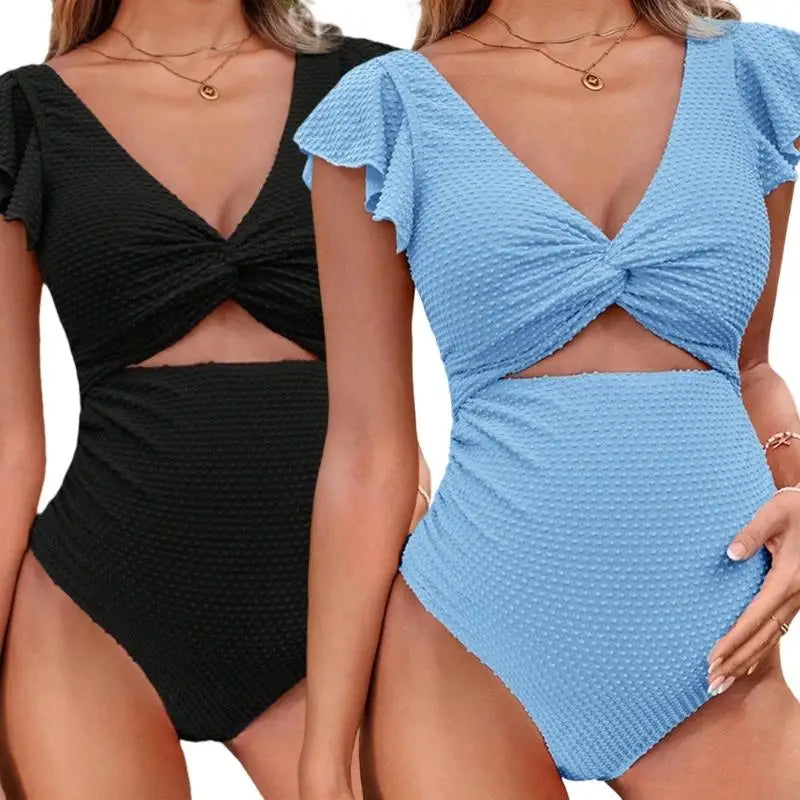 Women's Maternity Two-Piece Bikini Set with Ruffles for the Beach