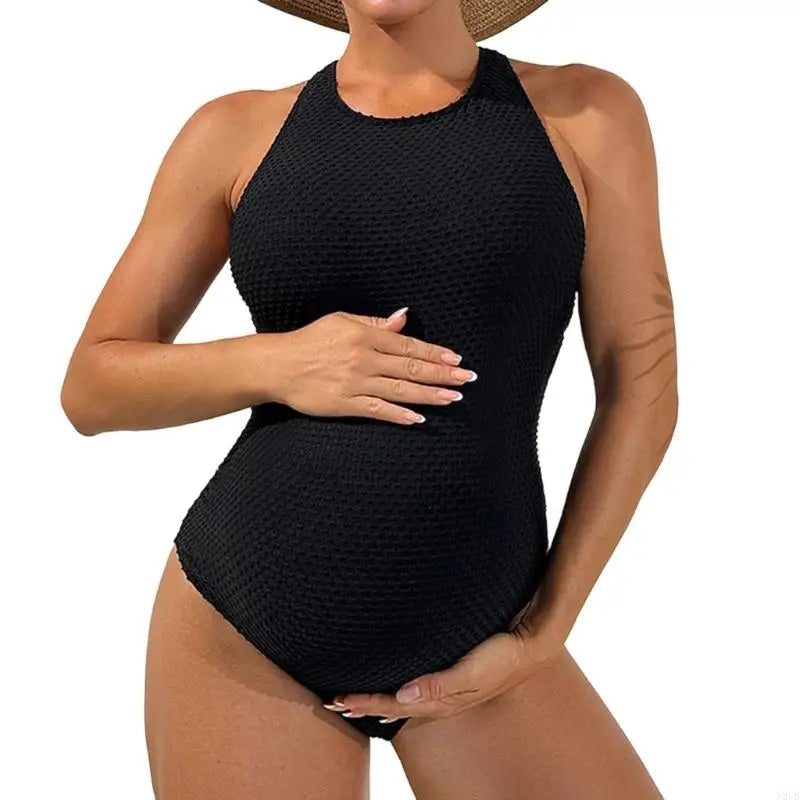 One-piece maternity swimsuit with halter neck