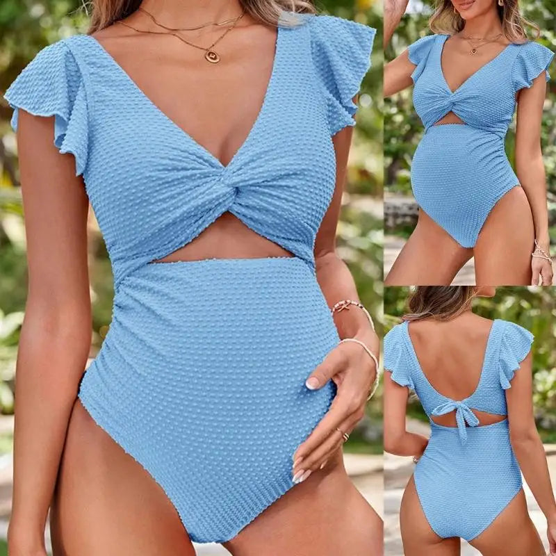 Women's Maternity Two-Piece Bikini Set with Ruffles for the Beach