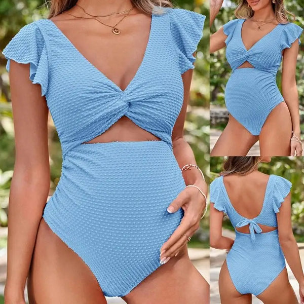 Women's Maternity Two-Piece Bikini Set with Ruffles for the Beach