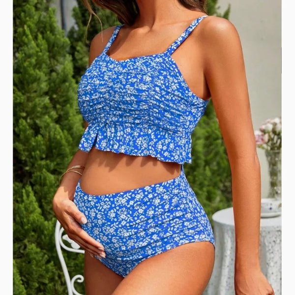 Two-piece maternity bikini swimsuit with ruffles