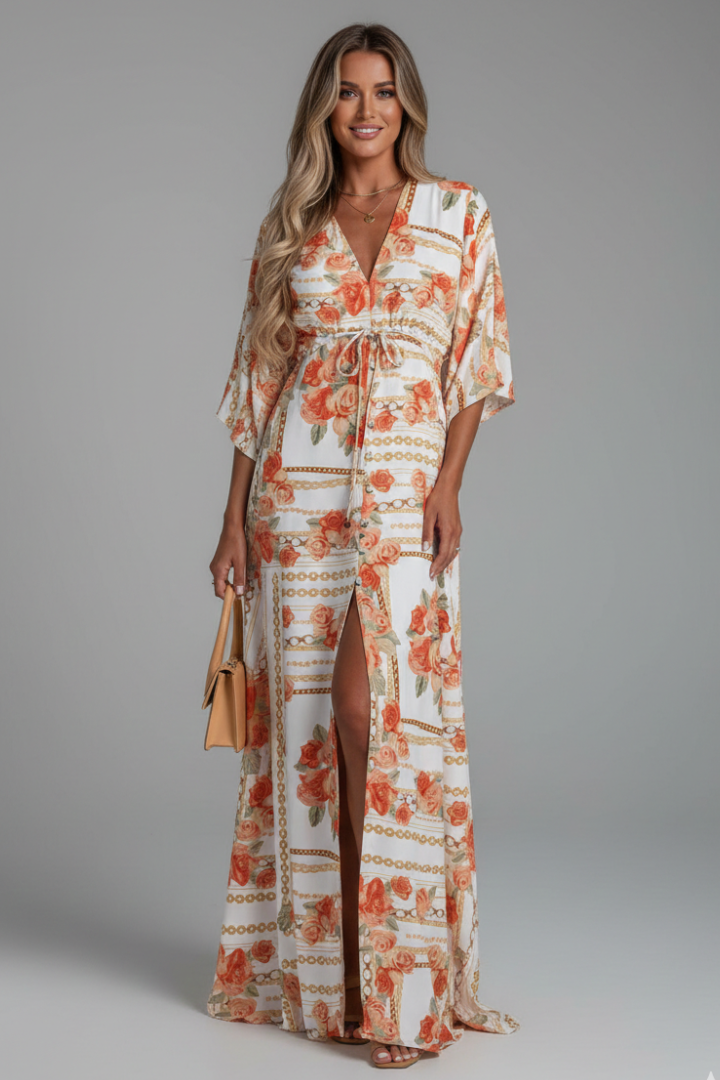 Long dress for women — loose fit printed with drawstring | vacation