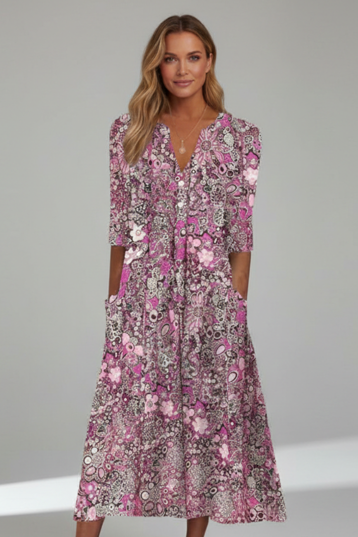 Mid-length dress for women — flowy style without closure with floral print
