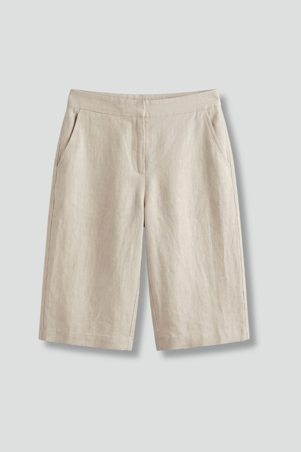 Linen bermuda shorts for women — straight elastic waist without back pocket | vacation