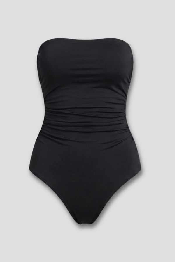 Strapless swimsuit for women — ruched one-piece swimming suit