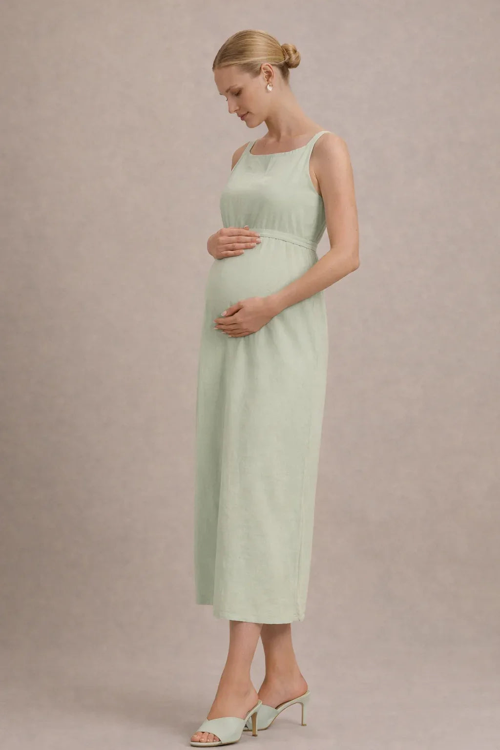 Sleeveless Empire Waist Midi Maternity Dress