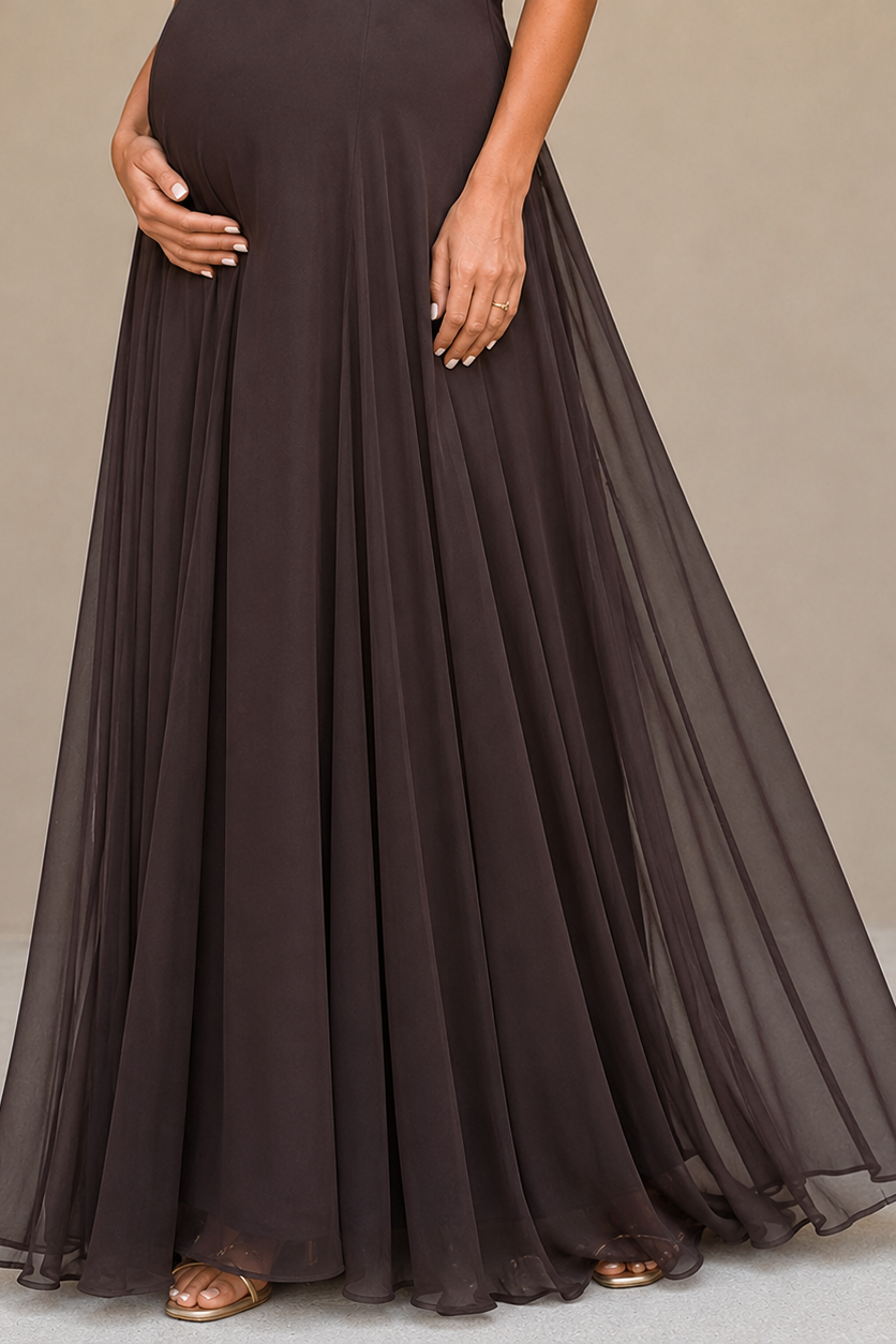 Long Maternity Dress with Off-the-Shoulder Design