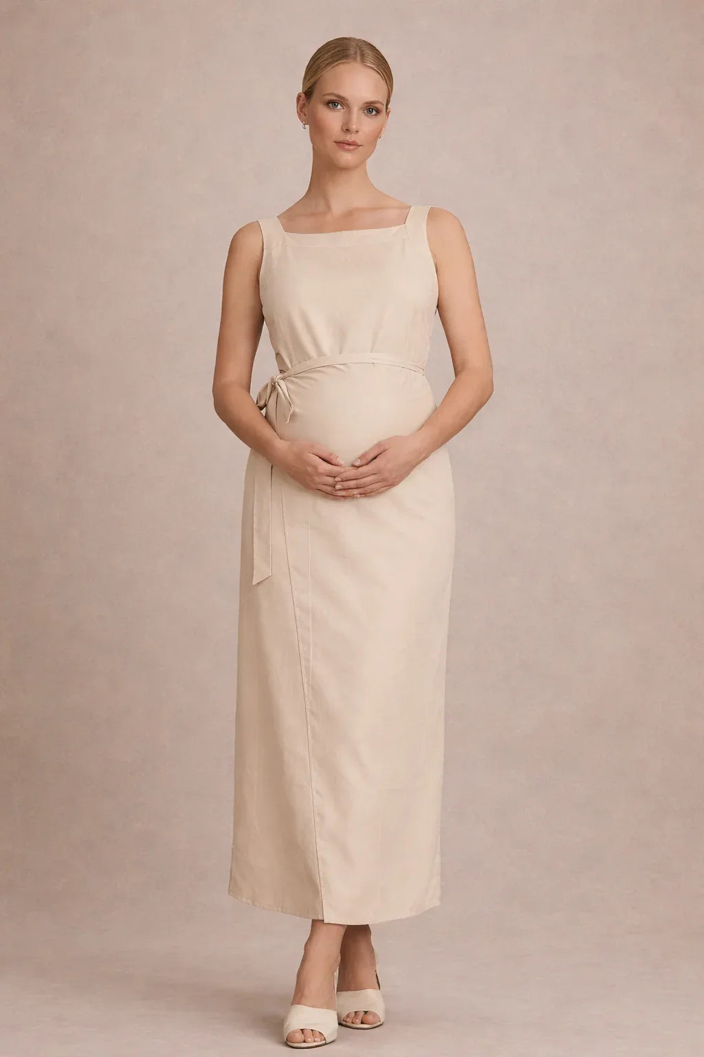 Sleeveless Empire Waist Midi Maternity Dress