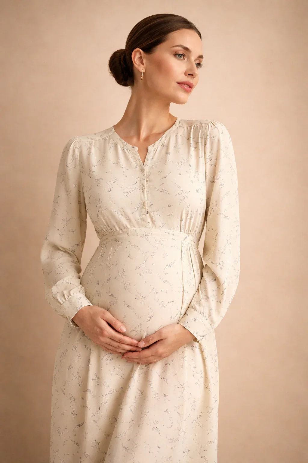 Long Floral Maternity Dress with Empire Waist