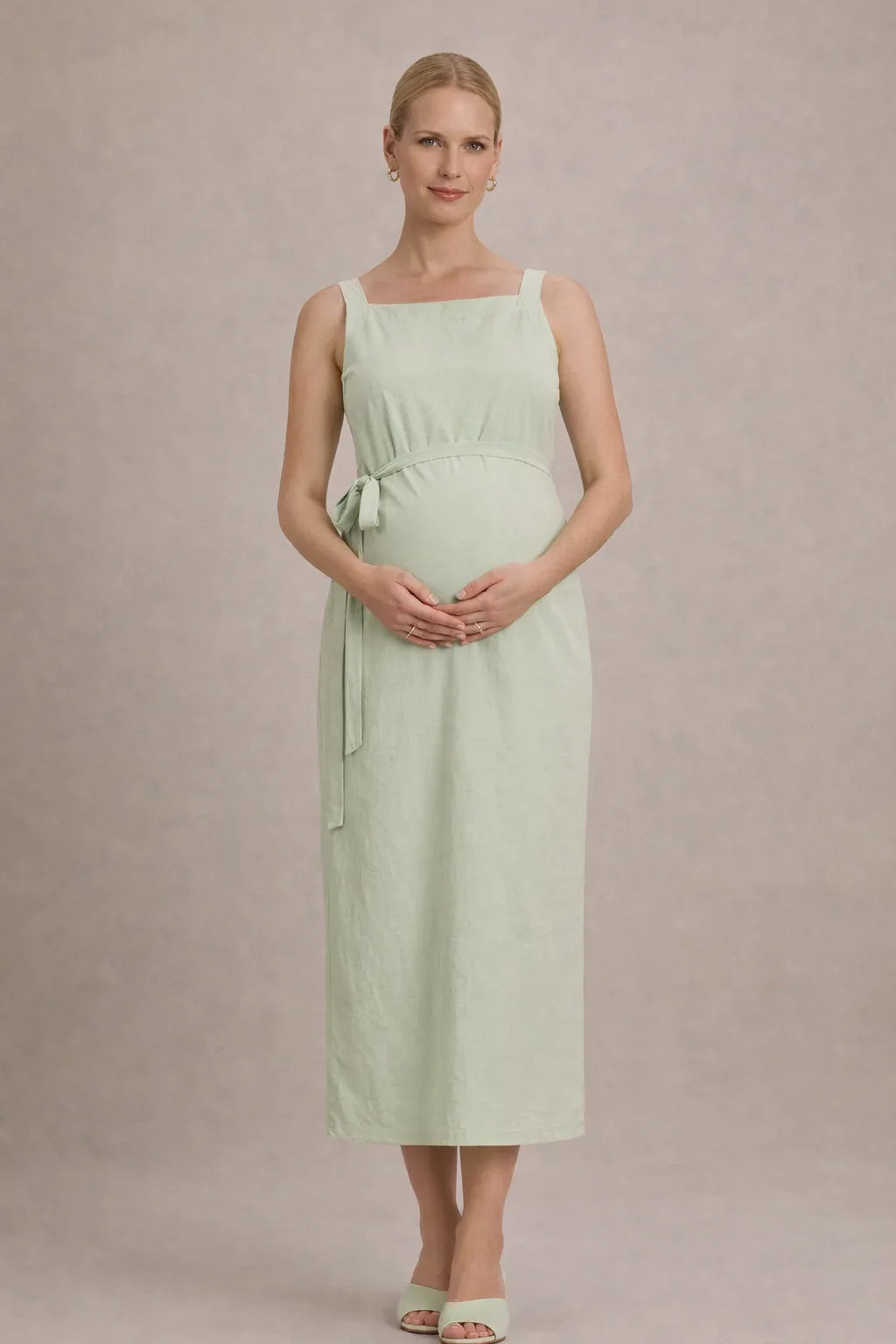 Sleeveless Empire Waist Midi Maternity Dress