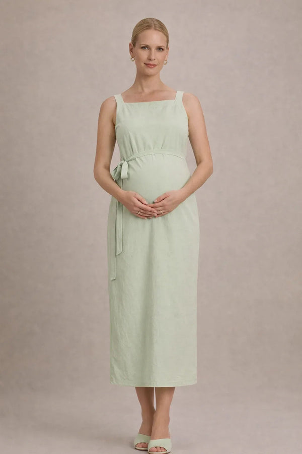 Sleeveless Empire Waist Midi Maternity Dress