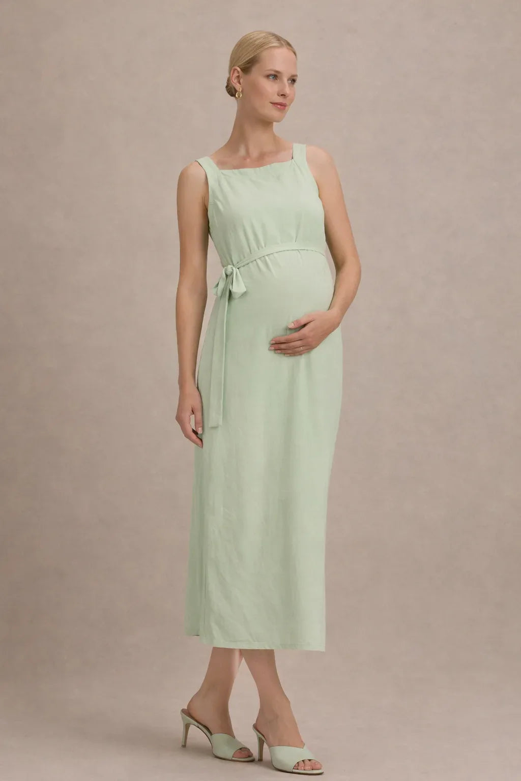 Sleeveless Empire Waist Midi Maternity Dress
