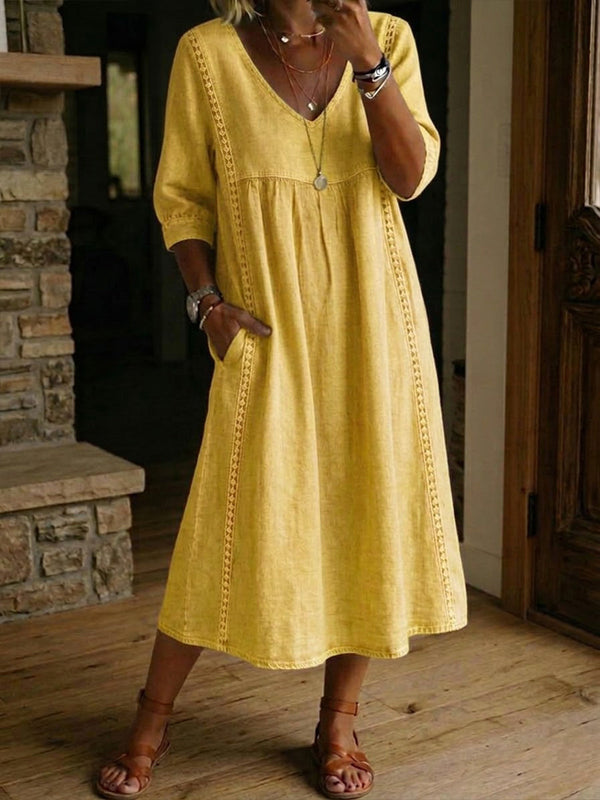 Maxi dress for women - casual style with patch pockets for vacation
