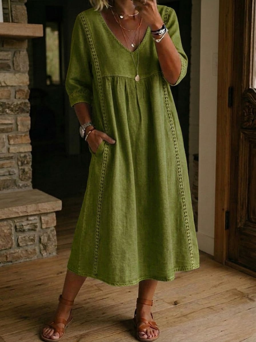 Maxi dress for women - casual style with patch pockets for vacation