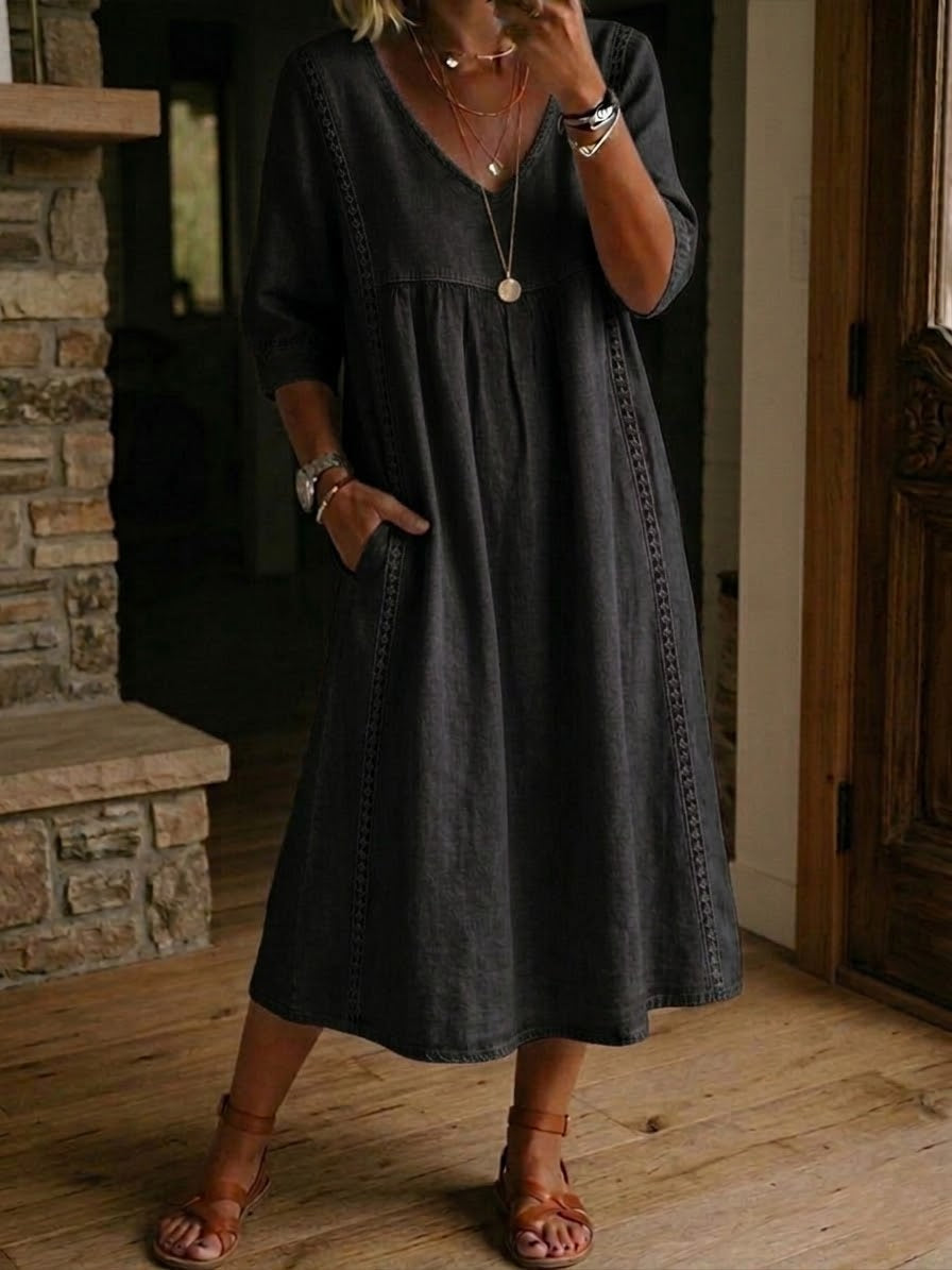 Maxi dress for women - casual style with patch pockets for vacation