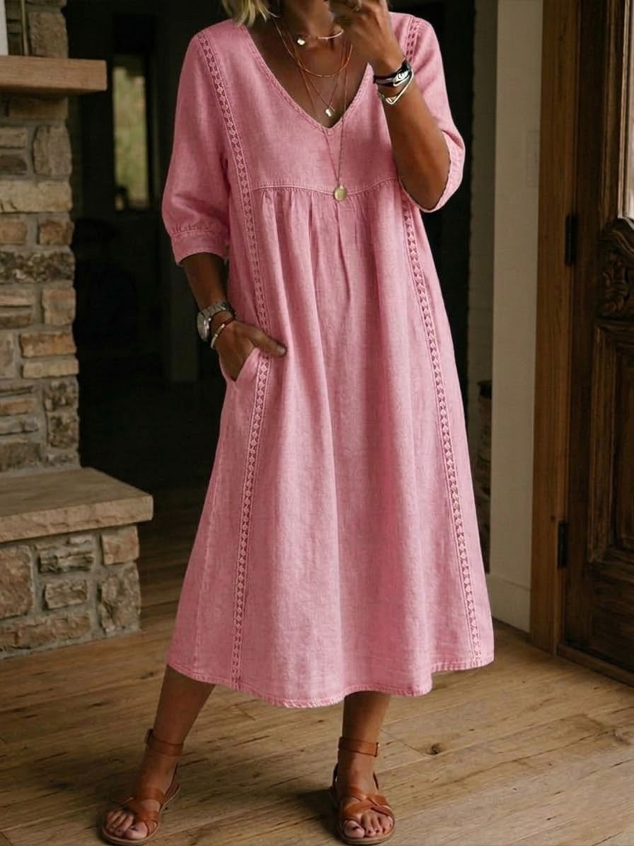 Maxi dress for women - casual style with patch pockets for vacation