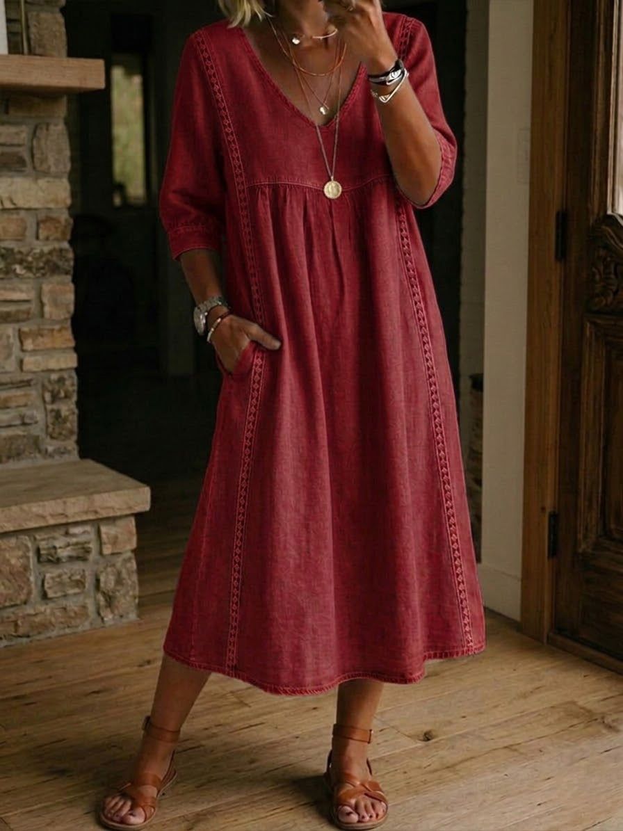 Maxi dress for women - casual style with patch pockets for vacation