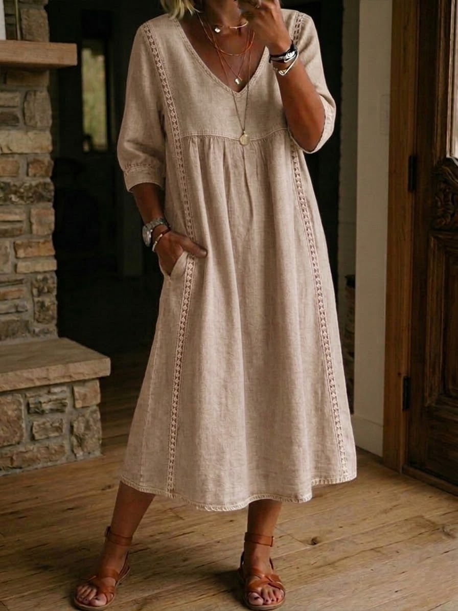 Maxi dress for women - casual style with patch pockets for vacation