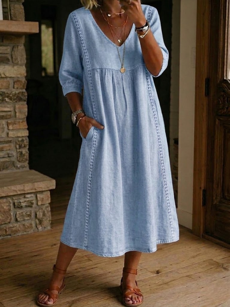 Maxi dress for women - casual style with patch pockets for vacation