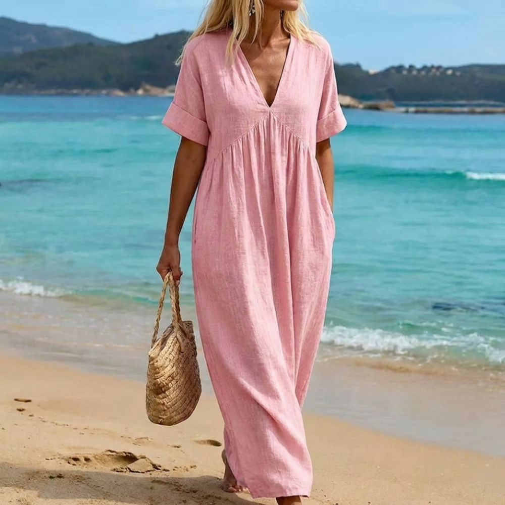 Maxi Dress for Women - Casual V-Neck Style for Vacation